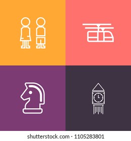 Modern, simple vector icon set on colorful background with male, landmark, train, friendship, young, strategy, railroad, smile, people, railway, ben, ropes, transportation, standing, success, uk icons