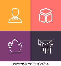 Modern, simple vector icon set on colorful background with receive, silhouette, white, lifestyle, envelope, square, business, beverage, paper, internet, kettle, people, male, postal, network icons