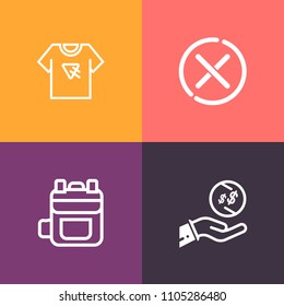 Modern, simple vector icon set on colorful background with rich, bank, back, apparel, salary, backpack, color, negative, cool, shirt, modern, style, dollar, wealth, bag, financial, print, hand icons