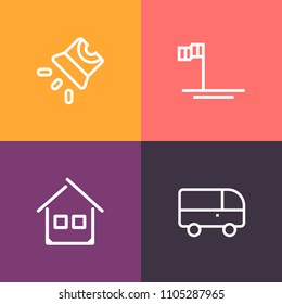 Modern, simple vector icon set on colorful background with building, house, architecture, office, projection, screen, street, beach, road, home, estate, education, conference, modern, ocean, sky icons