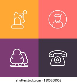 Modern, simple vector icon set on colorful background with communication, environment, social, navigation, wood, space, pine, planet, business, person, trunk, man, human, satellite, forest, male icons