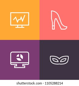 Modern, simple vector icon set on colorful background with computer, business, heel, white, beauty, diagnostic, holiday, banner, costume, patient, masquerade, female, professional, girl, pair icons