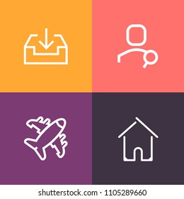 Modern, simple vector icon set on colorful background with search, modern, transport, housing, transportation, air, internet, account, real, fly, exterior, airplane, website, technology, arrow icons