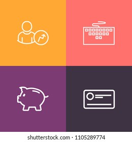 Modern, simple vector icon set on colorful background with trend, online, pig, currency, cheque, sign, payment, network, internet, account, save, economy, business, notebook, savings, concept icons