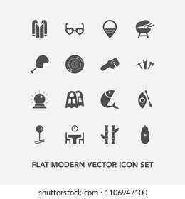 Modern, simple vector icon set with chicken, bamboo, work, concept, cooking, location, outfit, style, sea, drop, coat, asian, asia, nature, food, kayaking, sport, jacket, kayak, grill, sorcery icons