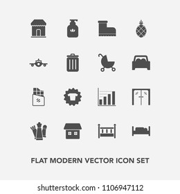 Modern, simple vector icon set with food, bed, pineapple, home, soap, furniture, strategy, style, tropical, leather, fruit, clothing, entrance, glass, clothes, bedroom, game, fashion, bottle icons