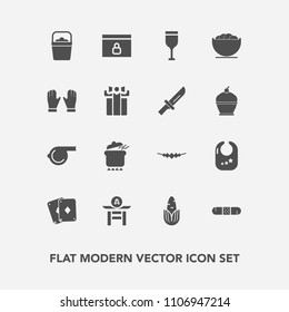 Modern, simple vector icon set with handle, game, meal, alcohol, glass, infant, wine, bowl, sport, child, red, dinner, whistle, internet, food, website, web, baby, poker, jewelry, vegetable, pot icons