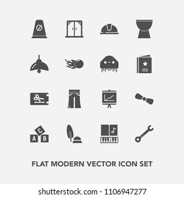 Modern, simple vector icon set with tool, traffic, annual, background, education, pen, hammer, window, gift, report, business, spanner, music, abc, sound, work, alphabet, musical, coupon, woman icons