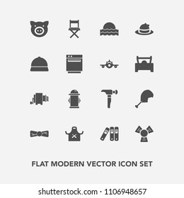 Modern, simple vector icon set with department, fashion, piglet, appliance, stove, bird, chief, oven, cooler, headwear, tie, pasta, saw, animal, bow, elegance, water, safety, style, hydrant, sun icons
