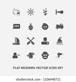 Modern, simple vector icon set with alien, paddle, key, chat, helm, wheat, door, cleaner, communication, fiction, oar, mobile, phone, monster, ship, account, nautical, water, rudder, security icons