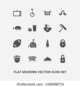 Modern, simple vector icon set with restaurant, ball, television, game, lock, vegetable, heater, young, bike, asian, stadium, football, carrot, service, tv, hot, food, japanese, arctic, bird icons
