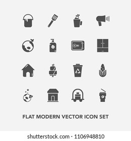 Modern, simple vector icon set with exploration, kitchen, fresh, luggage, space, healthy, recycling, speaker, business, megaphone, painter, paint, spaceship, service, baggage, white, cooking icons