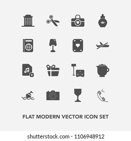 Modern, simple vector icon set with drink, present, health, furniture, hot, city, photo, clean, photography, breakfast, celebration, tool, file, lifebuoy, buoy, hygiene, communication, help, box icons