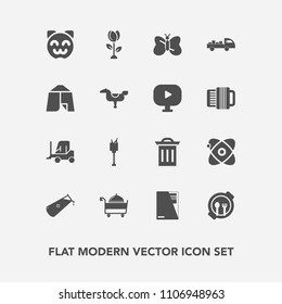Modern, simple vector icon set with floral, spring, truck, animal, waste, kid, service, table, delivery, car, cosmos, restaurant, insect, sign, universe, space, paper, cat, blossom, plate, trash icons