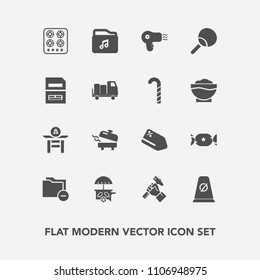 Modern, simple vector icon set with construction, drum, candy, taiko, dryer, leisure, kitchen, equipment, stove, japanese, table, culture, home, van, document, data, water, file, road, sale, tag icons