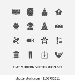 Modern, simple vector icon set with construction, activity, crab, fresh, drum, trousers, white, hammer, sand, house, japanese, architecture, food, japan, kayaking, award, taiko, pants, poker,  icons