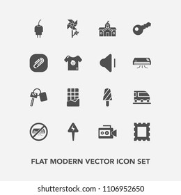 Modern, simple vector icon set with bar, vehicle, key, transport, ice, nature, auto, frame, blossom, charger, picture, sweet, flower, food, conditioner, film, train, floral, energy, sign, van icons