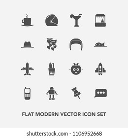 Modern, simple vector icon set with sign, kid, toothpaste, cup, cappuccino, helmet, coffee, grocery, rider, travel, map, market, dental, cafe, cute, technology, shop, space, message, drink, pin icons