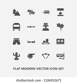 Modern, simple vector icon set with summer, sport, green, nature, coffee, space, wear, smart, tree, fashion, bag, white, jump, road, cactus, plant, transportation, shorts, technology, station icons