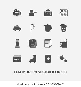 Modern, simple vector icon set with delete, envelope, piece, strategy, time, business, roller, play, schedule, communication, calendar, account, day, write, sport, mail, table, pictogram, drink icons