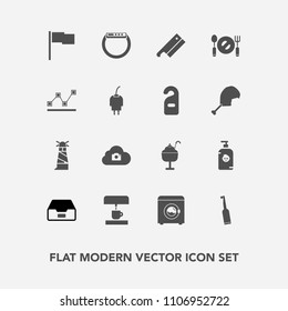 Modern, simple vector icon set with dental, meat, fun, kitchen, smart, ocean, electric, web, soap, happy, flag, sweet, machine, lighthouse, light, time, knife, brush, tooth, cloud, housework icons