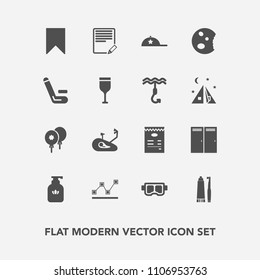 Modern, simple vector icon set with liquid, sea, birthday, bike, doughnut, snorkel, cap, water, cake, fitness, bicycle, decoration, door, summer, data, hat, chart, text, dental, menu, soap, food icons