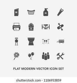 Modern, simple vector icon set with candy, paper, white, saw, road, bus, percussion, store, basket, transportation, sign, lollipop, soap, cyborg, futuristic, speed, ball, bowling, spanner, clean icons