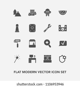 Modern, simple vector icon set with estate, poker, market, office, shop, store, strategy, house, table, play, wand, piece, security, forest, tree, zoom, technology, chess, internet, paint, glass icons