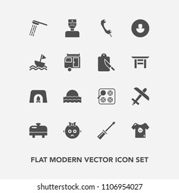 Modern, simple vector icon set with medical, heater, hygiene, boiler, baby, bath, business, fire, shower, light, doctor, cute, cook, airplane, work, sad, sun, aircraft, equipment, travel, child icons