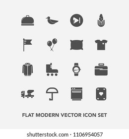 Modern, simple vector icon set with weather, flag, kitchen, gadget, sport, video, play, skate, service, sky, business, corn, animal, fresh, music, mixer, briefcase, jacket, poker, vegetable, bag icons