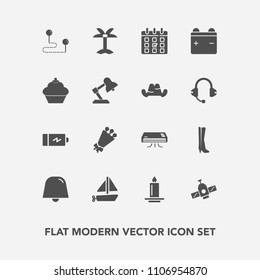 Modern, simple vector icon set with beautiful, summer, fire, destination, point, time, leaf, energy, map, station, planet, decoration, candle, schedule, boat, footwear, power, light, nature, air icons