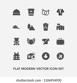 Modern, simple vector icon set with bathrobe, package, care, housework, clothing, cargo, human, bag, engagement, clothes, diaper, towel, cute, life, sign, wedding, cloth, spray, bear, bathroom icons