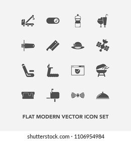 Modern, Simple Vector Icon Set With Equipment, Mailbox, Mail, Internet, Truck, Post, Website, Message, Accident, Barbecue, Cricket, Ice, Dessert, Competitive, Treadmill, Meat, Competition, Bow,  Icons