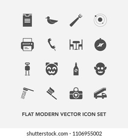 Modern, simple vector icon set with planet, spoon, science, wildlife, nature, box, cute, drink, bottle, fork, bathroom, monster, truck, beverage, cat, package, brush, water, clean, cyborg, kitty icons