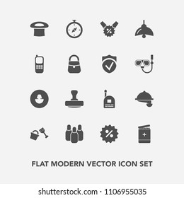 Modern, simple vector icon set with stationary, mask, shovel, communication, light, sign, medical, human, medicine, business, young, bag, electricity, fun, price, phone, sport, ball, waiter, map icons