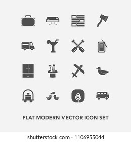Modern, simple vector icon set with air, hotel, conditioning, travel, style, hospital, medical, love, bird, music, object, service, conditioner, luggage, sound, nature, radio, bag, flight, bus icons