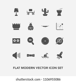 Modern, simple vector icon set with volume, bow, cactus, desert, dvd, lamp, camera, casette, percussion, desk, work, disc, office, picture, sound, photo, interior, help, musical, cd, life, plant icons