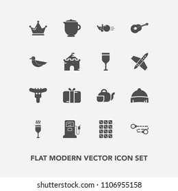 Modern, simple vector icon set with drink, gift, food, breakfast, pin, box, wine, gas, ball, holiday, red, japanese, headwear, style, hotdog, gasoline, chain, sport, queen, tea, glass, fashion icons