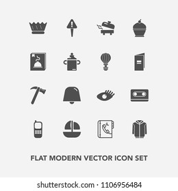 Modern, simple vector icon set with face, spanner, home, telephone, mark, ocean, beautiful, communication, beauty, food, boiler, equipment, book, exclamation, tape, boat, dessert, clothing, girl icons