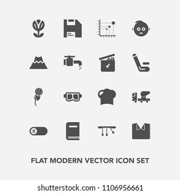 Modern, simple vector icon set with flower, shirt, switch, cute, library, energy, food, off, white, sea, audio, karaoke, hat, blossom, nature, water, child, education, construction, book, mixer icons