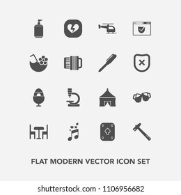 Modern, simple vector icon set with spanner, poker, soap, love, science, bar, music, decoration, musical, furniture, helicopter, website, broken, tool, sound, flight, web, game, circus, spring icons