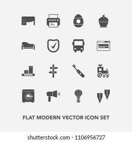 Modern, simple vector icon set with travel, jump, direction, extreme, food, parachuting, luggage, arrow, sea, work, hygiene, way, wash, technology, parachute, dessert, decoration, easter, bag icons