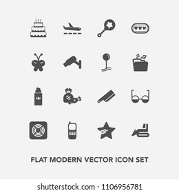 Modern, simple vector icon set with air, aroma, eyeglasses, sweet, dentist, star, knife, cutlery, airport, dessert, communication, table, pie, plane, dental, white, business, rattle, sign, phone icons