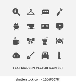 Modern, simple vector icon set with retro, suit, hot, coffee, percussion, chat, spoon, female, sign, message, equipment, footwear, woman, drink, speech, tool, car, cloakroom, kitchen, music, bow icons