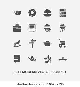 Modern, simple vector icon set with white, accounting, food, space, horse, fashion, tea, notebook, fish, child, ship, sign, breakfast, hanger, paper, banner, calculator, female, boat, wheelchair icons