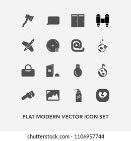 Modern, simple vector icon set with heart, speech, repair, street, technology, dvd, space, energy, idea, rocket, bulb, spaceship, bag, graffiti, planet, earth, photo, bubble, abstract, home, cd icons