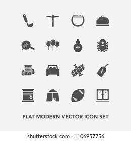 Modern, simple vector icon set with technology, room, football, cooking, kitchen, vehicle, estate, house, furniture, station, flight, stadium, time, building, adventure, car, planet, real, sign icons