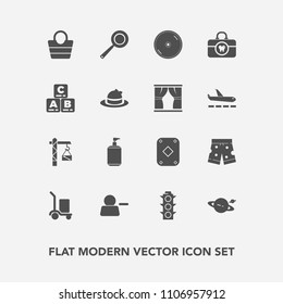 Modern, simple vector icon set with account, shorts, construction, bag, clean, delivery, light, disk, object, safety, pictogram, cooking, liquid, hammer, dvd, planet, delete, disc, kitchen, saw icons