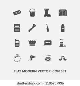 Modern, simple vector icon set with ticket, organic, color, airplane, sign, communication, leather, phone, sky, crown, paint, bird, fashion, animal, transportation, telephone, stationary, pigeon icons