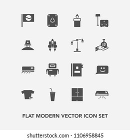 Modern, simple vector icon set with telephone, technology, face, clothing, table, astronaut, japan, drink, air, shirt, fire, science, japanese, sign, book, wax, asia, game, conditioner, space icons